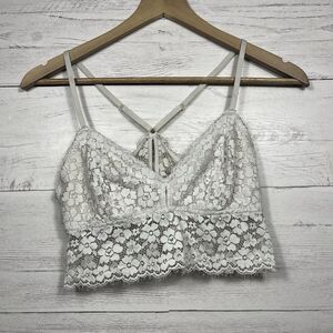 Aerie womens white lace floral longline bralette size Medium